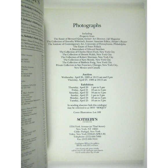 Sotheby's Auction Catalog Photographs 1989 Weston Adams Mapplethorpe Tice 5833 - Picture 3 of 7
